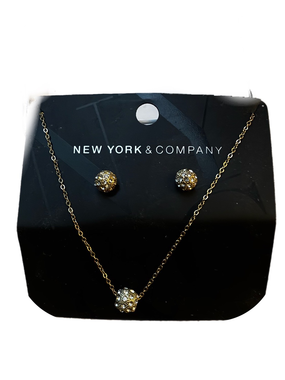 New York & Company Gold Crystal Pave Ball Necklace & Earrings Set